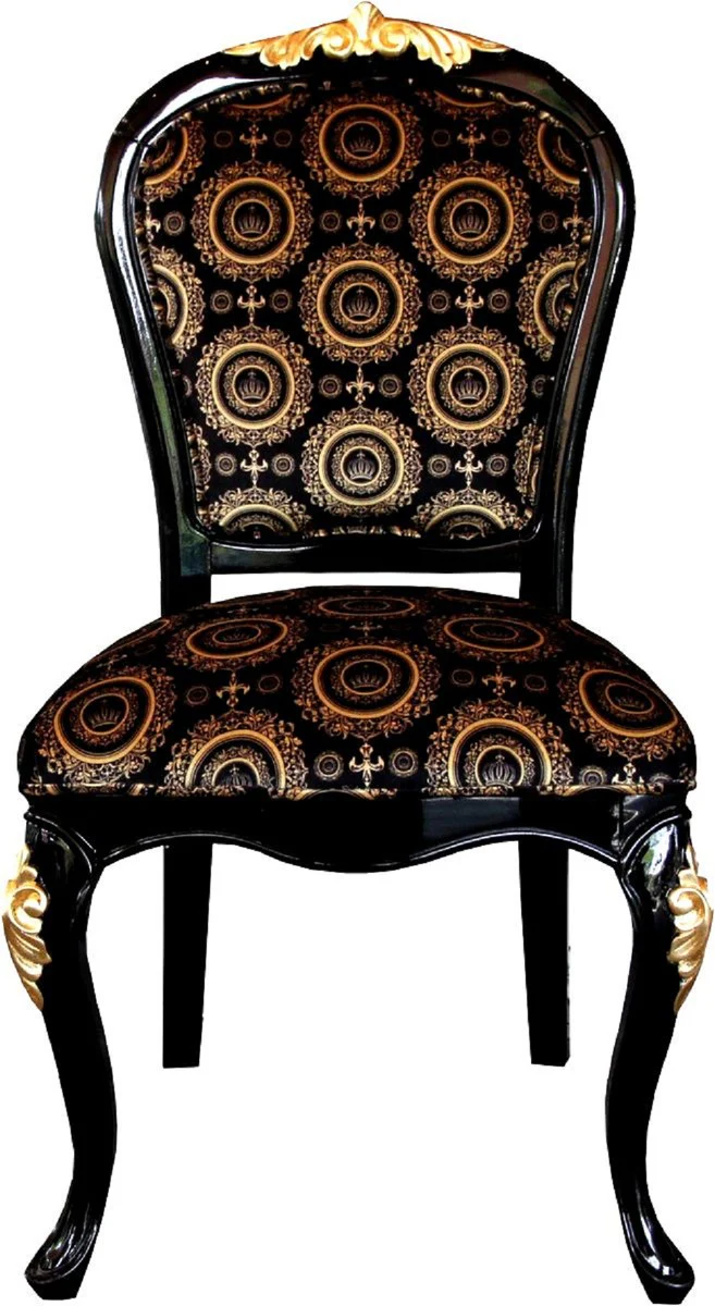 Pompöös by Luxury Baroque Dining Room Chairs with Crown Black / Gold & Black / Silver (6 Chairs) Harald Glööckler Furniture