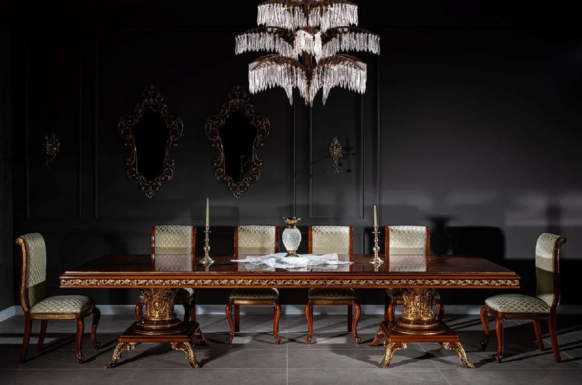 Luxury Baroque Dining Room Set Brown / Gold - 1 Baroque Dining Table & 10 Baroque Dining Room Chairs - Baroque Dining Room Furniture - Luxury Furniture in Baroque Style - Noble & Magnificent