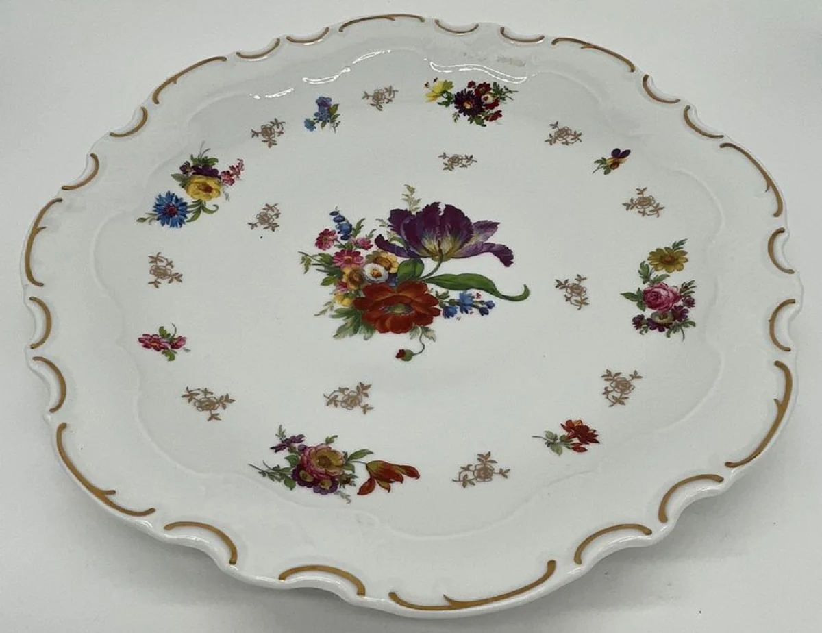 Luxury Baroque Porcelain Plate White / Multicolored / Gold Ø 33 cm - Porcelain Dinner Plate - Luxury Baroque Porcelain Accessories - Reichenbach Porcelain - Luxury Quality - Made in Germany