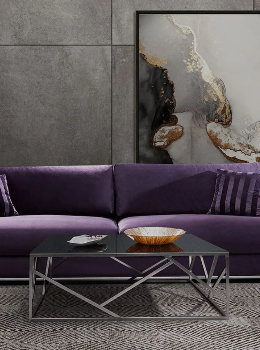 Luxury coffee table silver / black 125 x 125 x H. 43 cm - Square stainless steel living room table with glass top - Living room furniture - Luxury quality