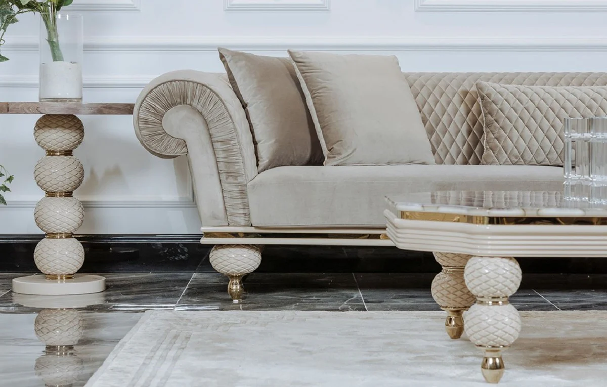 Luxury Art Deco 3 Seater Sofa Gray / Gold - Living Room Sofa - Hotel Sofa - Luxury Art Deco Living Room & Hotel Furniture - Luxury Quality