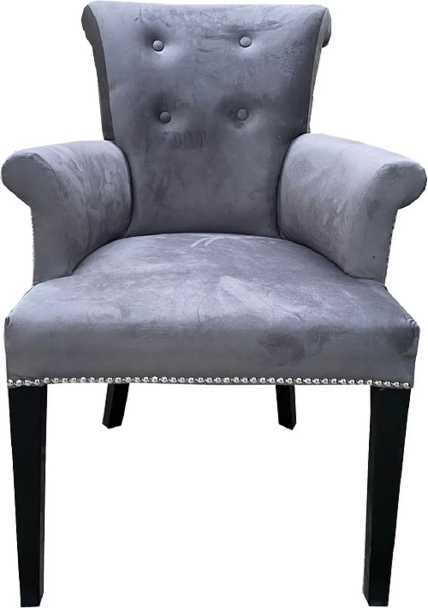 Luxury dining room chair set of 4 gray / black - solid wood kitchen chairs with armrests and elegant velvet fabric - luxury dining room & restaurant furniture