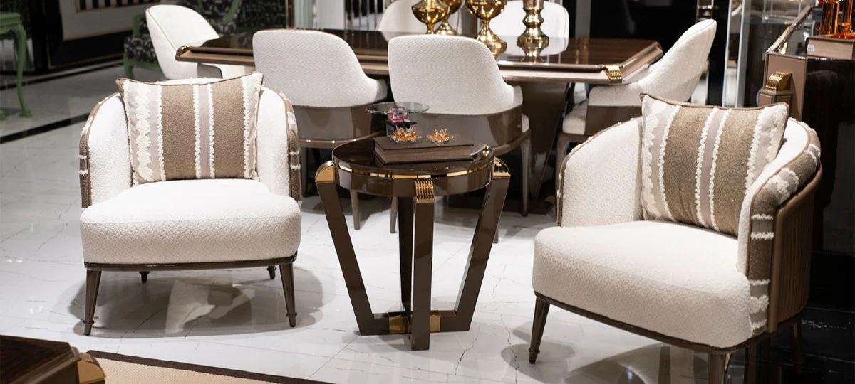 Luxury side table brown / gold - round solid wood side table - living room furniture - hotel furniture - luxury furniture