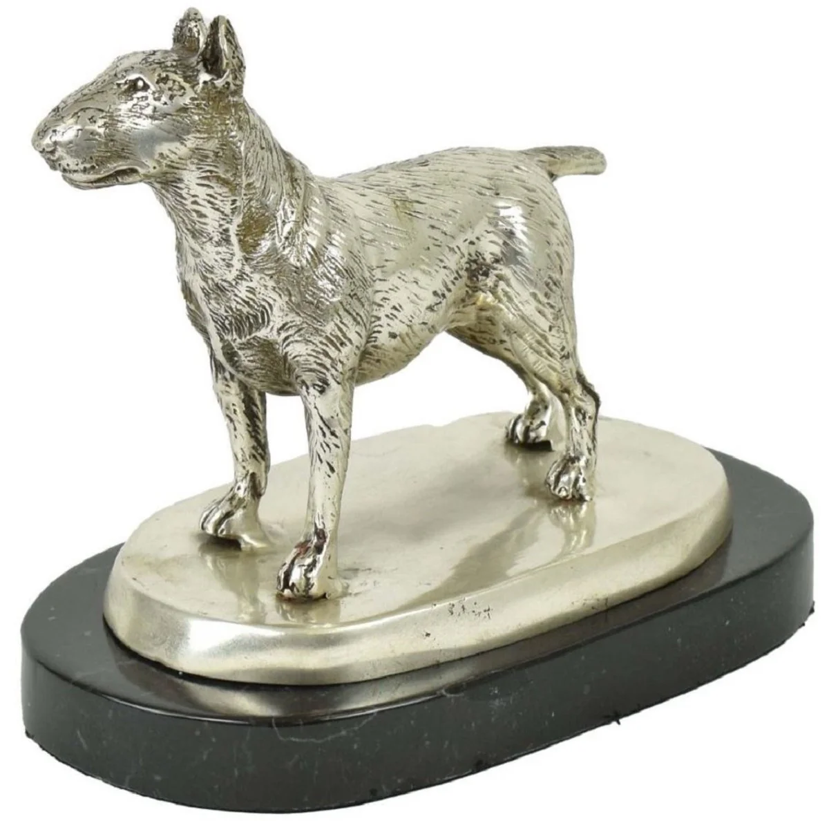 Luxury decorative bronze figure bull terrier dog silver / black 19 x 10 x H. 15 cm - bronze sculpture with marble base - decorative figure - decorative accessories