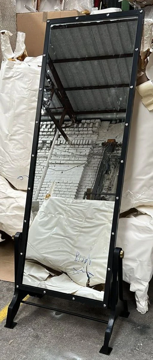 Industrial style standing mirror black 76 x 47 x H. 190 cm - Swivel bedroom mirror - Industrial style bedroom furniture