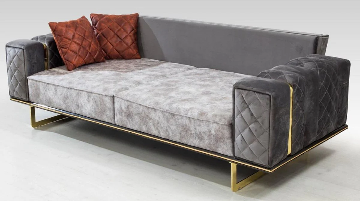 Luxury sofa bed gray / gold 230 x 91 x H. 80 cm - Modern living room sofa - Living room furniture