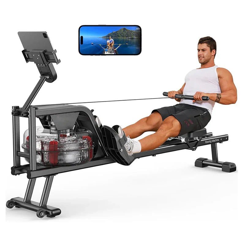 Magnetic/Water Rowing Machine 350 LB Weight Capacity - Foldable Rower for Home Use with Bluetooth, App Supported, Tablet Holder and Comfortable Seat Cushion