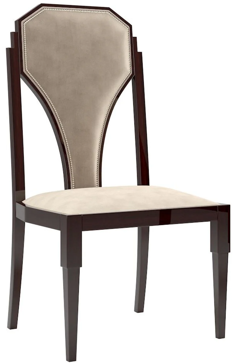 Luxury Art Deco dining room chair set beige / dark brown / silver 55 x 55 x H. 110 cm - Noble kitchen chairs set of 6 - Art Deco dining room furniture