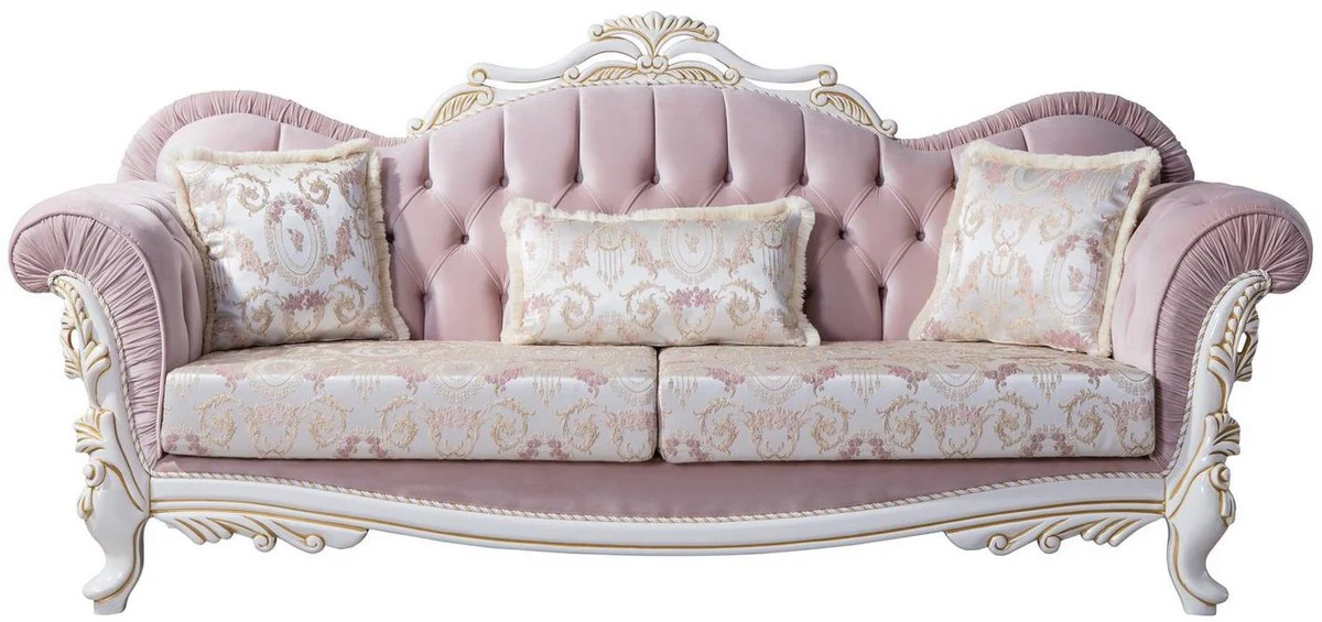 Luxury baroque living room set pink / silver / white / gold - 2 sofas & 2 armchairs & 1 coffee table - noble living room furniture in baroque style