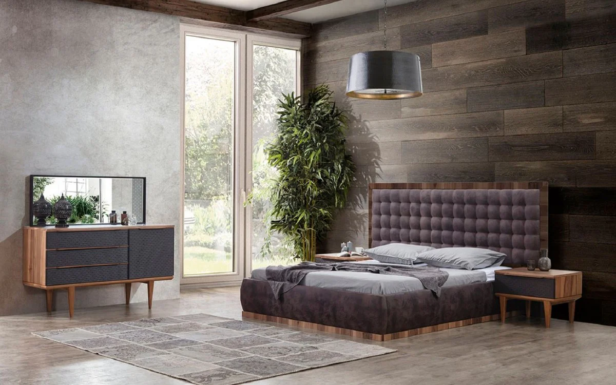 Luxury Bedroom Set Brown / Gray / Black - 1 Luxury Dresser & 1 Luxury Wall Mirror - Modern Bedroom Furniture - Luxury Collection
