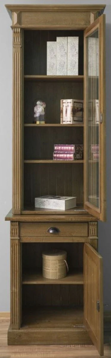 Country house style shelf cabinet brown 73 x 51 x H. 240 cm - solid wood cabinet with 2 doors and drawer - bookcase in country house style