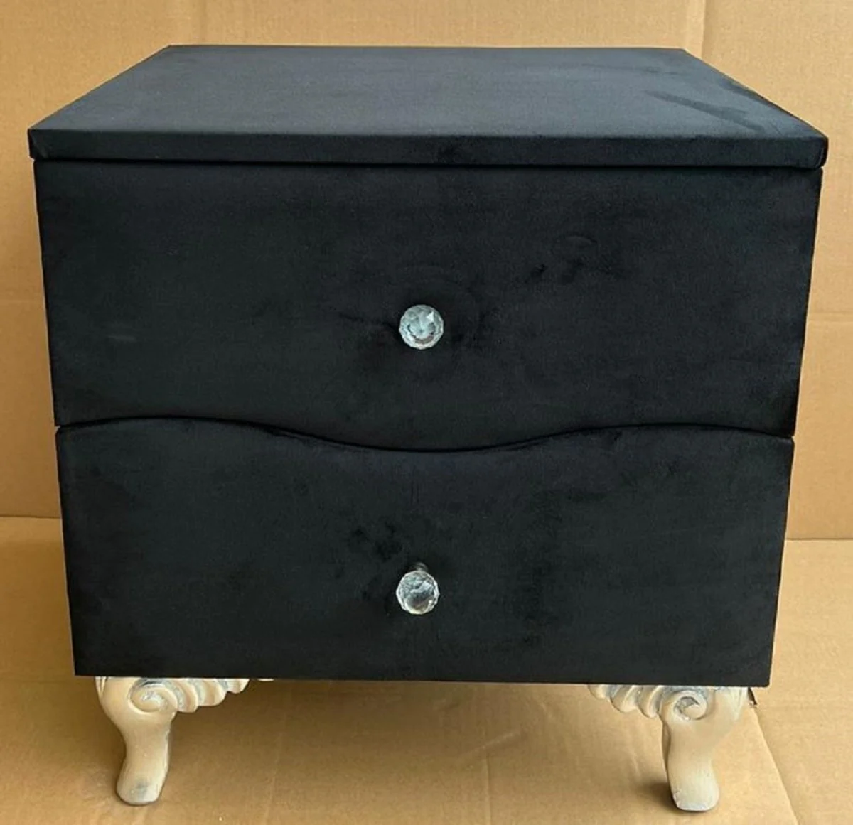 Baroque night dresser with 2 drawers black / silver - Baroque style bedside table - Baroque furniture - Bedroom furniture in Baroque style - Noble & magnificent