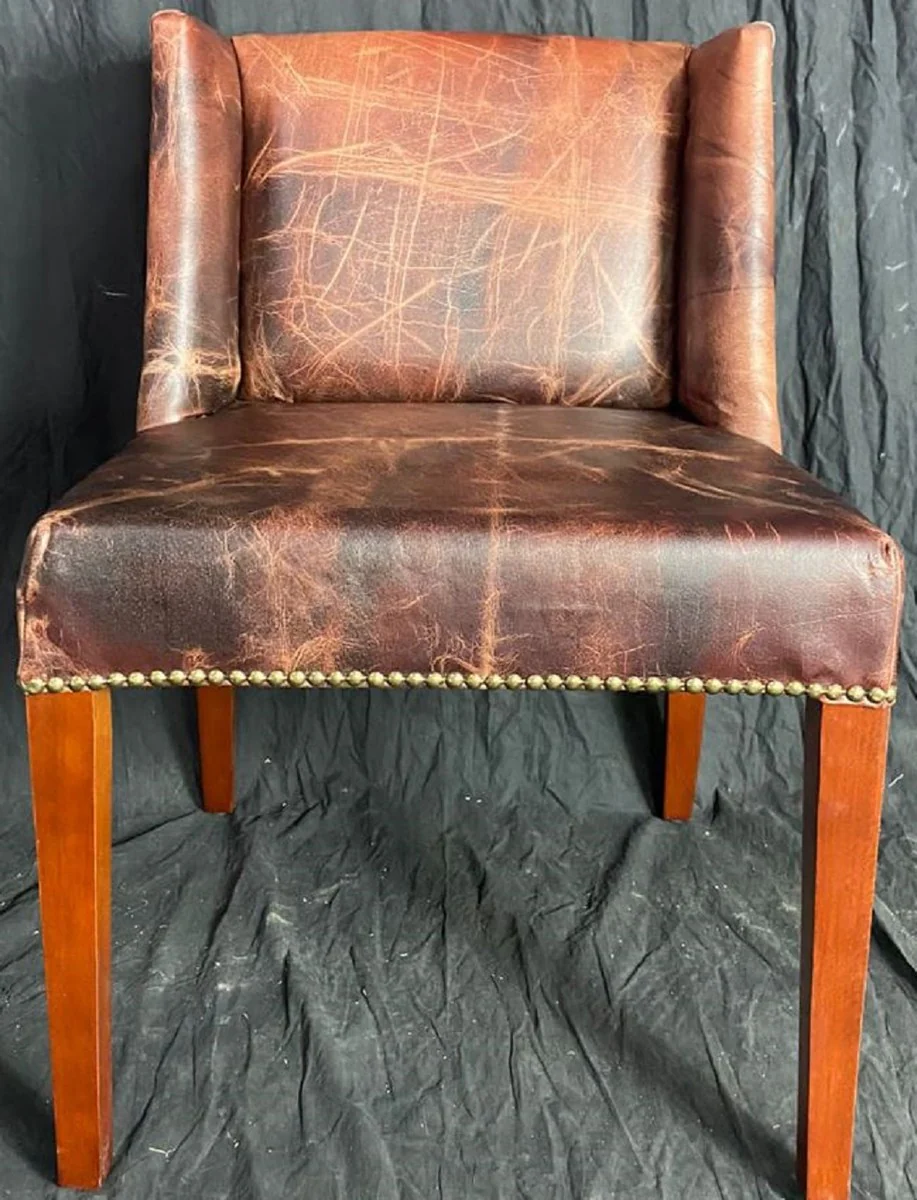 Luxury leather dining room chair set vintage dark brown / brown 56 x 52 x H. 81 cm - genuine leather kitchen chairs set of 6 - dining room furniture - leather furniture - luxury furniture - luxury furnishings