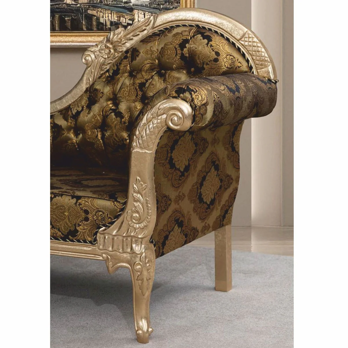 Luxury Baroque Sofa Right Side Gold / Black / Silver 210 cm - Baroque Furniture