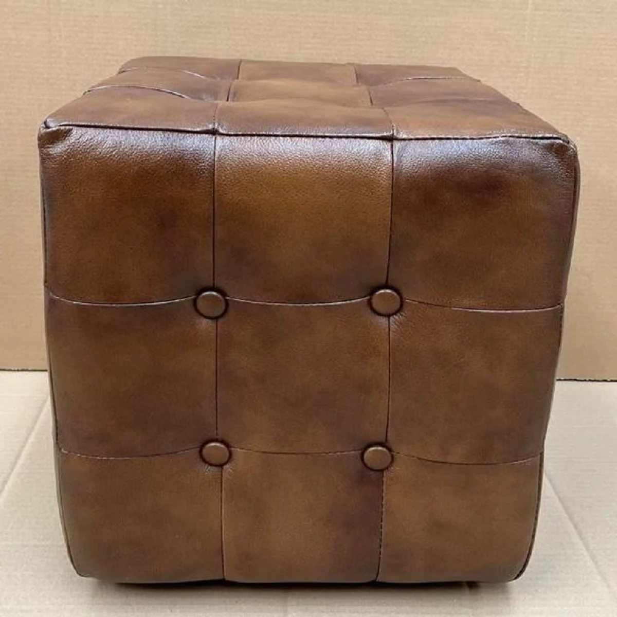 Luxury Chesterfield leather stool brown 40 x 40 x H. 40 cm - real leather footstool - real leather cube stool - Chesterfield living room - real leather furniture - luxury furniture
