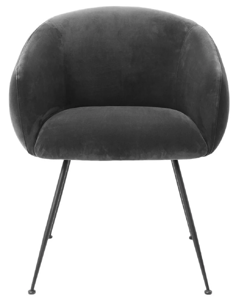 Luxury dining room chair with armrests gray / black 61 x 60 x H. 79 cm - kitchen chair with elegant velvet fabric - dining room furniture - kitchen furniture - luxury furniture - luxury furnishings