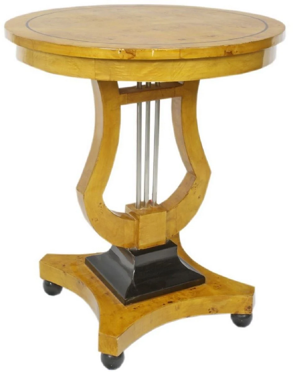 Art Deco side table bird's eye maple light brown / black / silver Ø 55 x H. 70 cm - Art Deco living room furniture