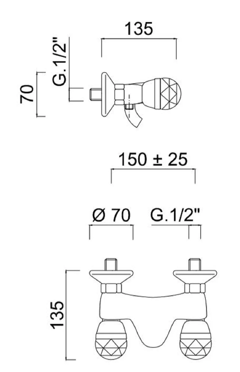 Luxury exposed shower mixer with Swarovski crystal glass silver 20 x 13.5 x H. 7 cm - bathtub fitting - first-class quality - Made in Italy