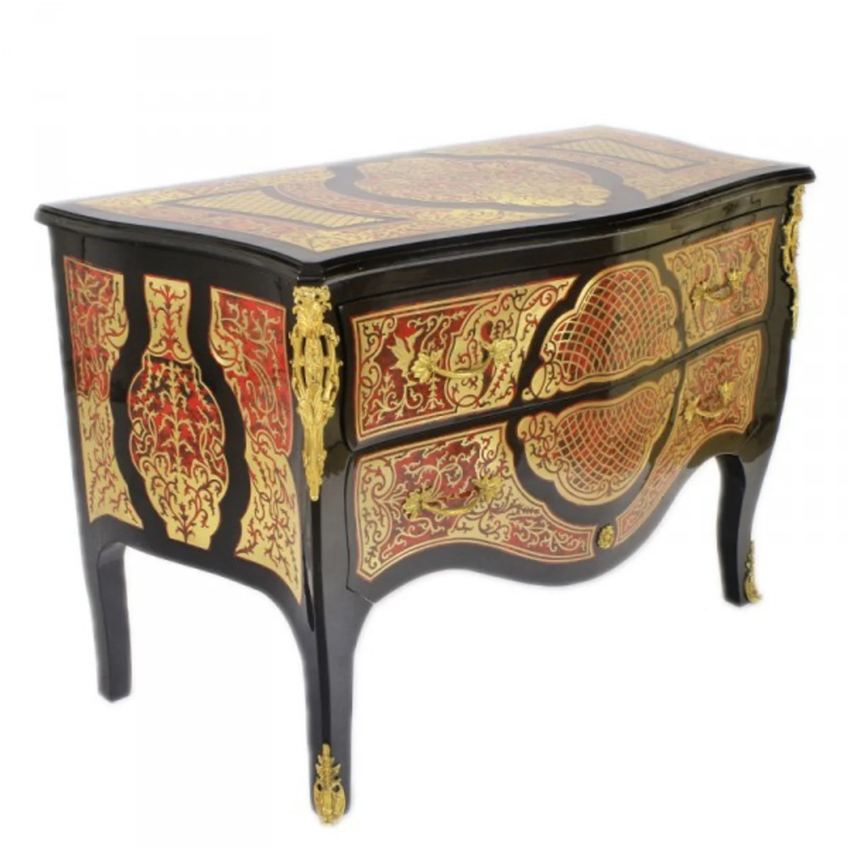 Baroque Boulle chest of drawers black / gold / red 130cm - furniture cabinet sideboard
