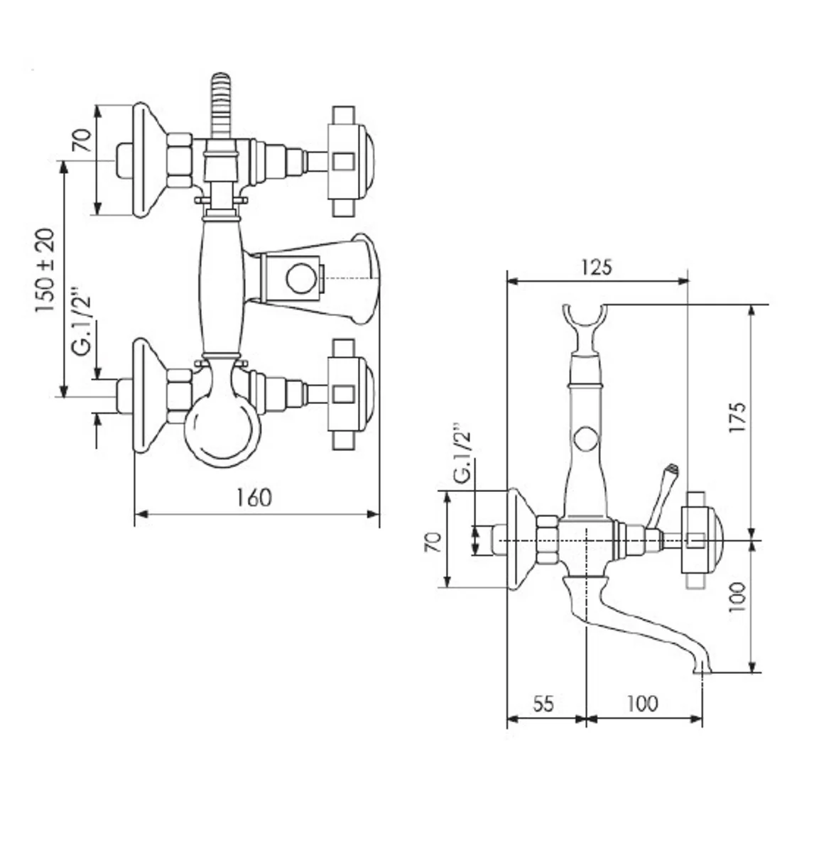 Luxury bathroom accessories - Art Nouveau retro bath mixer with hose hand shower chrome series Napoli - Made in Italy - nostalgic antique style