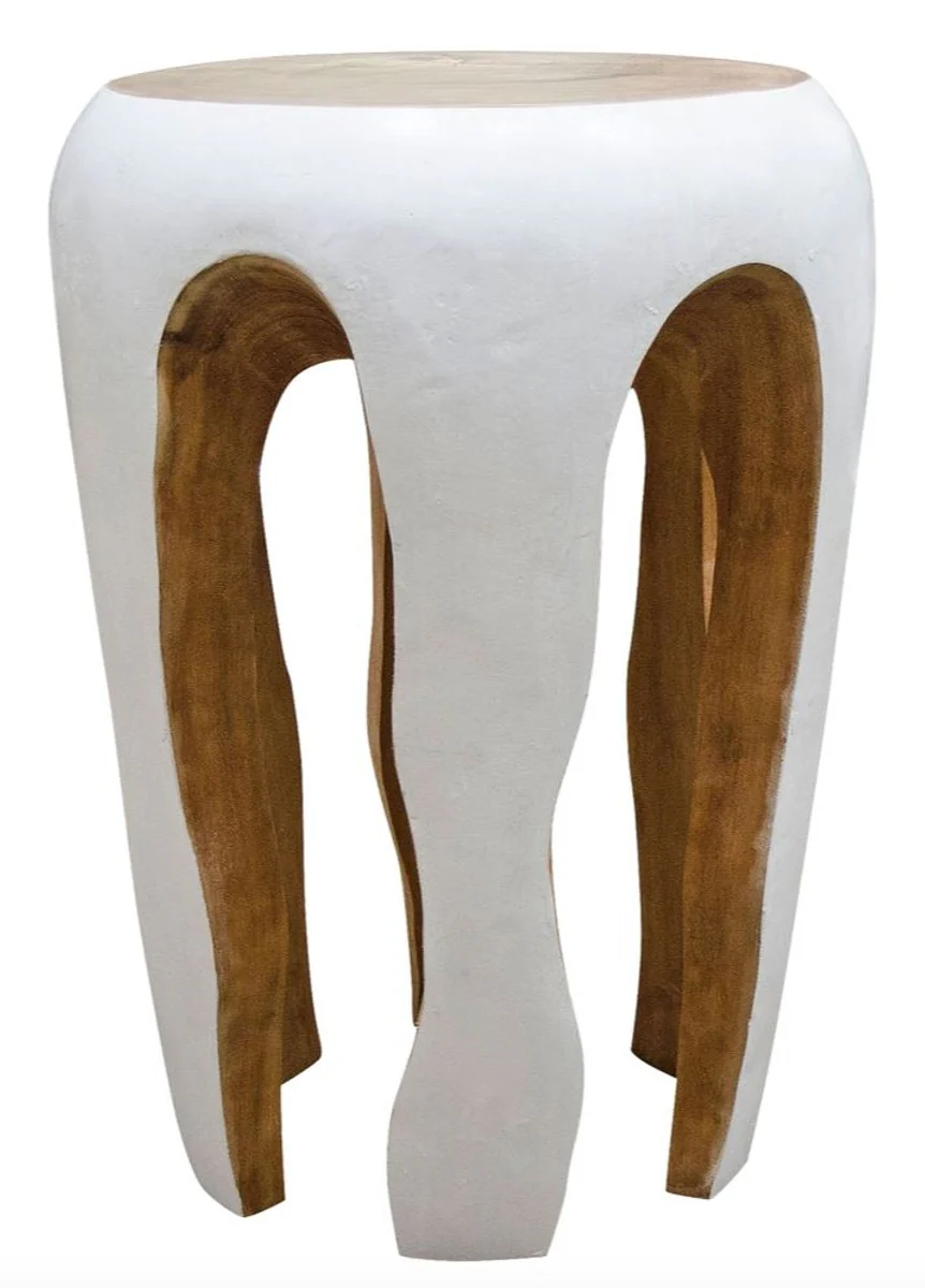 Side table white / natural colors 40 x H. 54.5 cm - living room furniture