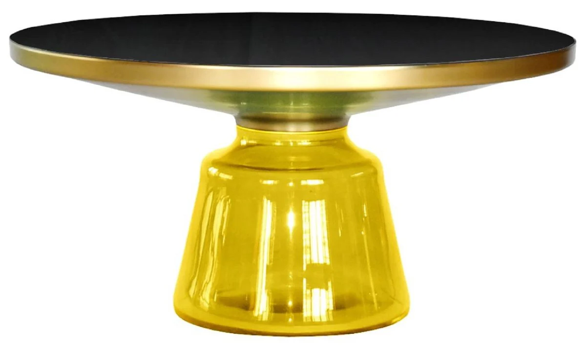 Luxury coffee table black / gold / yellow Ø 75 x H. 37 cm - Round glass living room table - Living room furniture - Luxury furniture