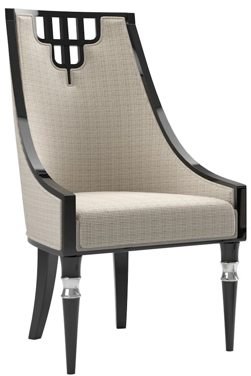 Luxury Art Deco dining room chair set beige / black / silver 55 x 55 x H. 105 cm - Noble kitchen chairs set of 6 - Art Deco dining room furniture