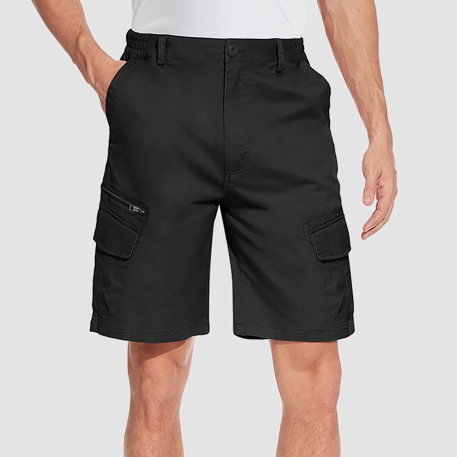 Men Classic Cargo Lightweight Many Pockets Work Elastic Waist Casual Cotton Comfortable Shorts