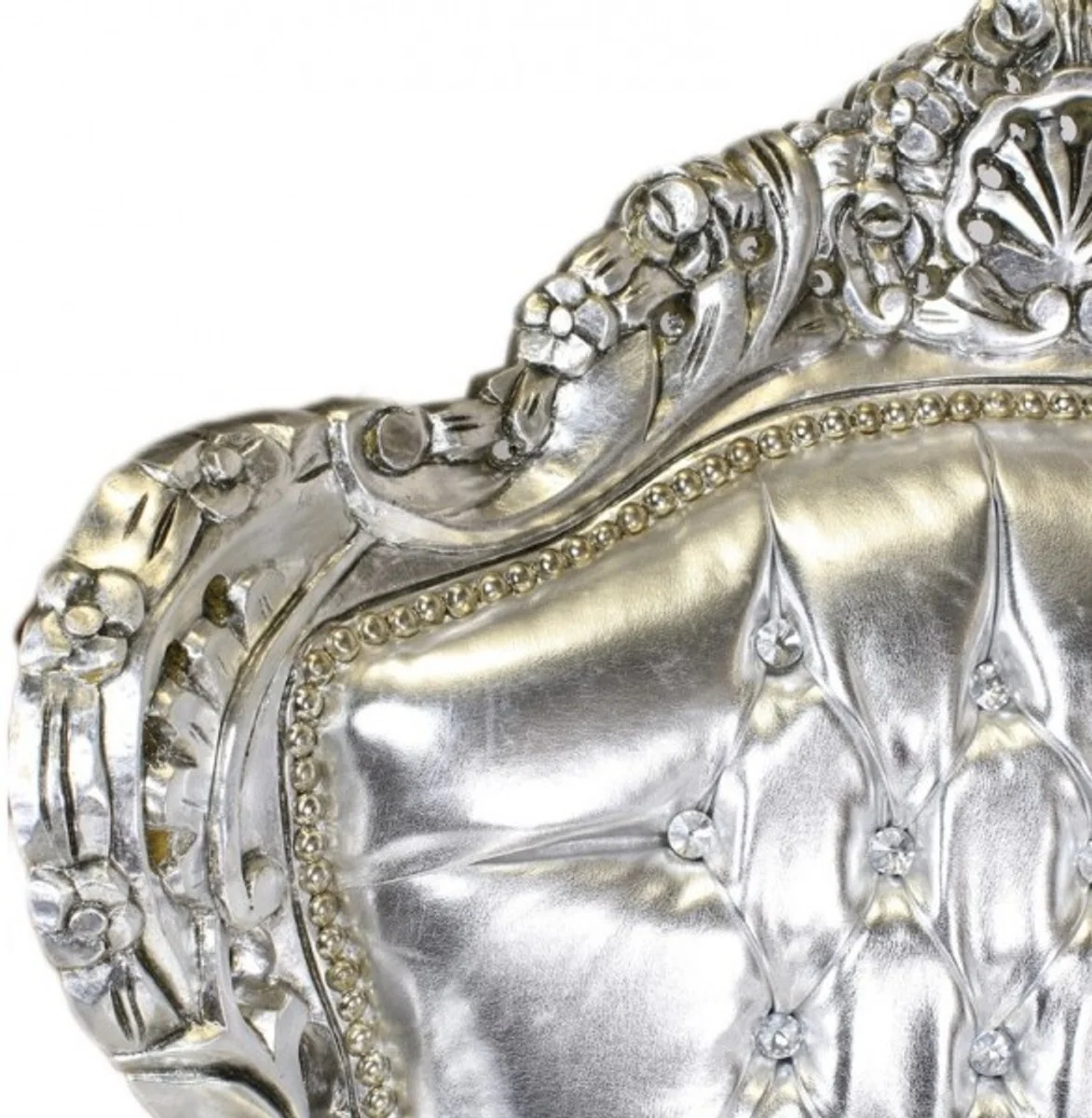 Baroque armchair King silver / silver leather look with bling bling glitter stones