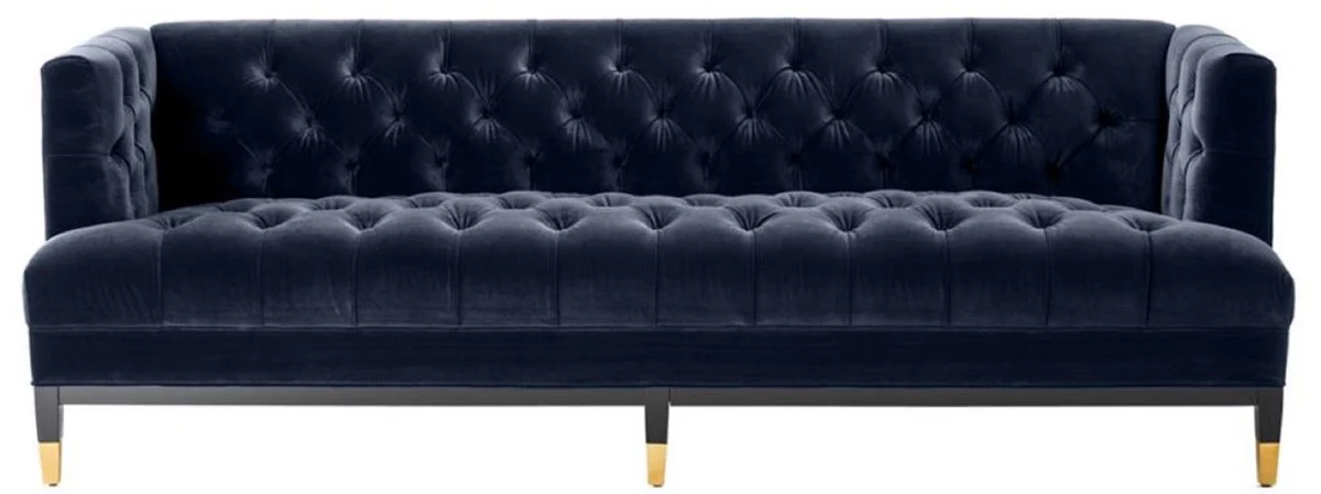 Luxury living room sofa midnight blue / black / brass 230 x 85 x H. 79 cm - Chesterfield velvet sofa