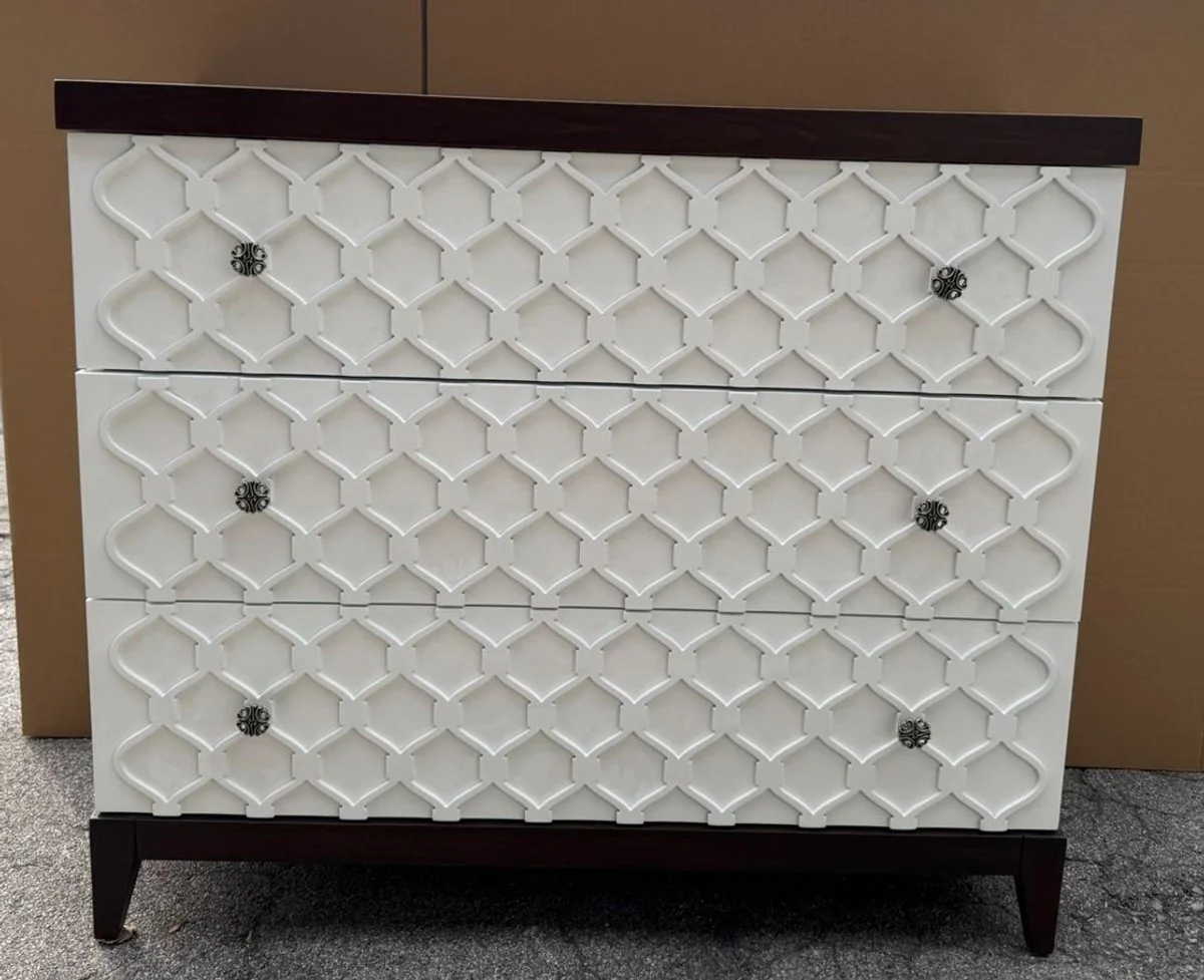 Luxury Art Deco chest of drawers with 3 drawers white / dark brown 120 cm