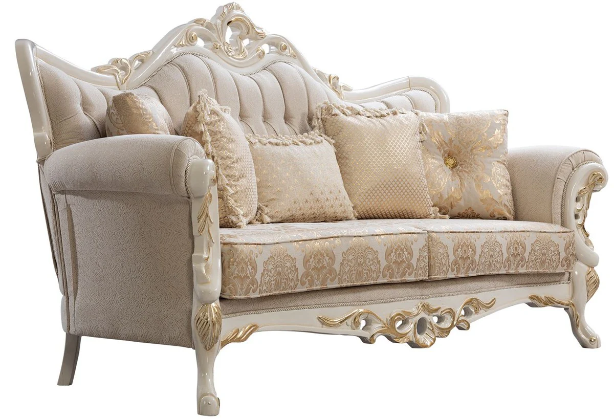 Luxury baroque sofa white / gold - baroque style living room sofa with elegant pattern - luxury living room furniture in baroque style - baroque furniture - baroque furnishings