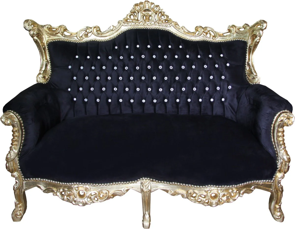 Baroque living room set Master black/gold with bling bling glitter stones - 3-seater sofa + 2-seater sofa + 1 armchair