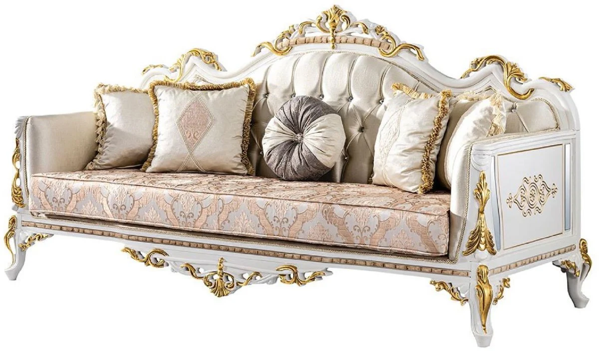 Luxury baroque sofa gold / silver / brown / white / gold - magnificent living room sofa with glittering stones - baroque style living room furniture - luxury furniture in baroque style - baroque furnishings