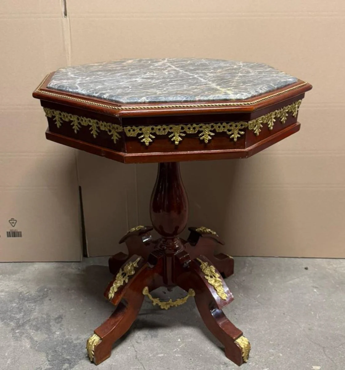Baroque side table with marble top brown / gold / gray H. 80 cm