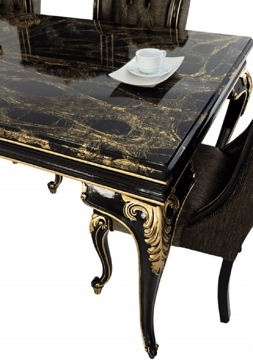 Luxury baroque dining table black / gold - noble solid wood dining room table - baroque dining room furniture
