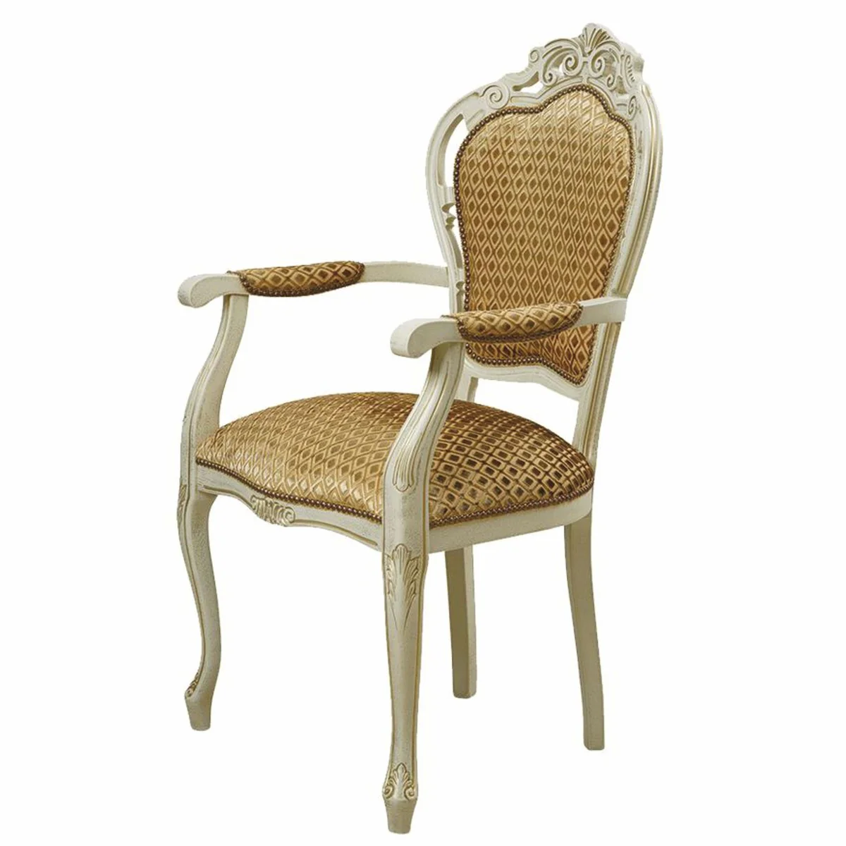 Luxury Baroque Dining Room Chair with Armrests Gold / Cream - Baroque Dining Room Furniture
