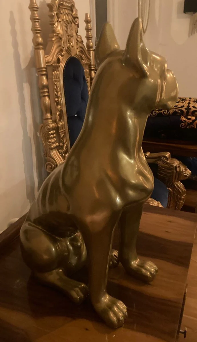Luxury decorative figure boxer dog gold H. 65 cm - weatherproof decorative sculpture - living room decoration - garden decoration - luxury decorative animal figure