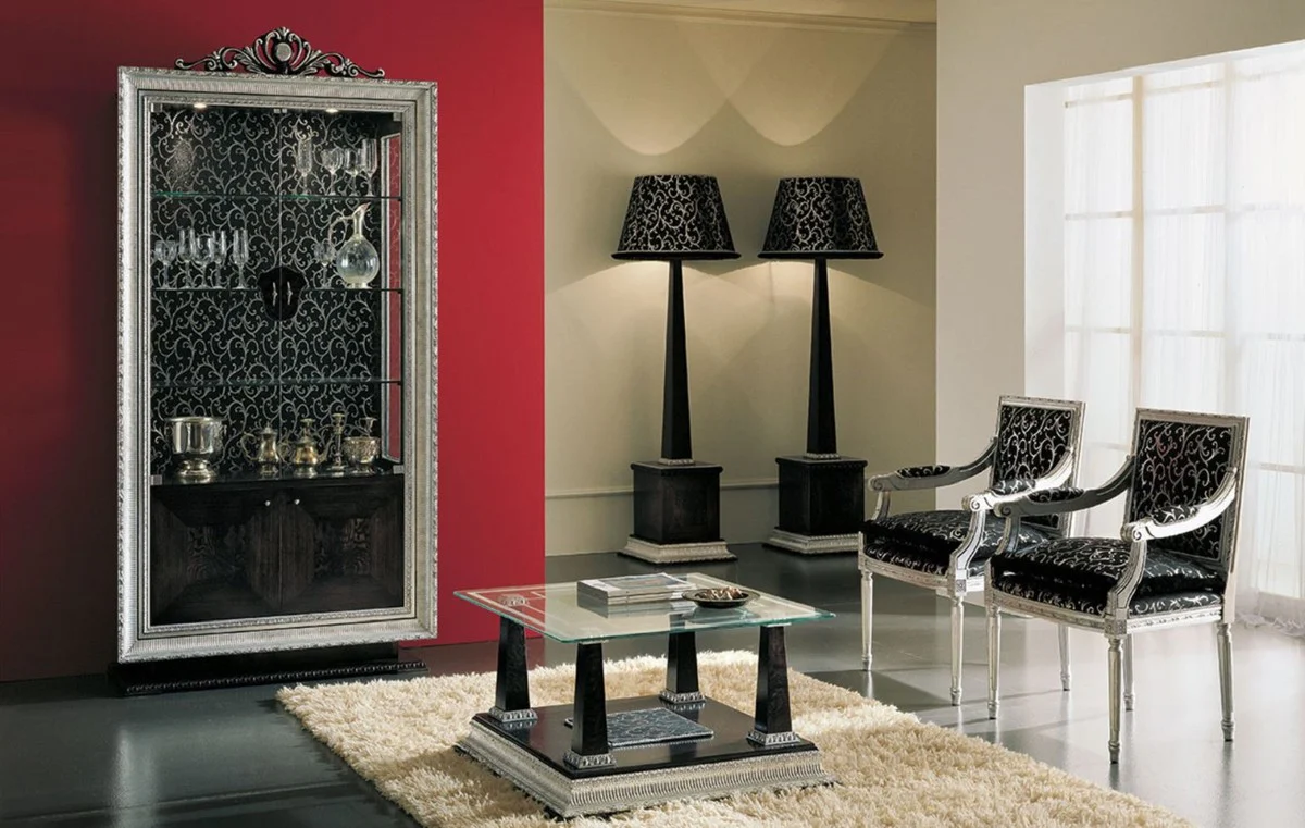 Luxury Baroque display cabinet black / silver - Magnificent Baroque display cabinet with 4 doors - Baroque living room & hotel furniture - First class quality - Made in Italy