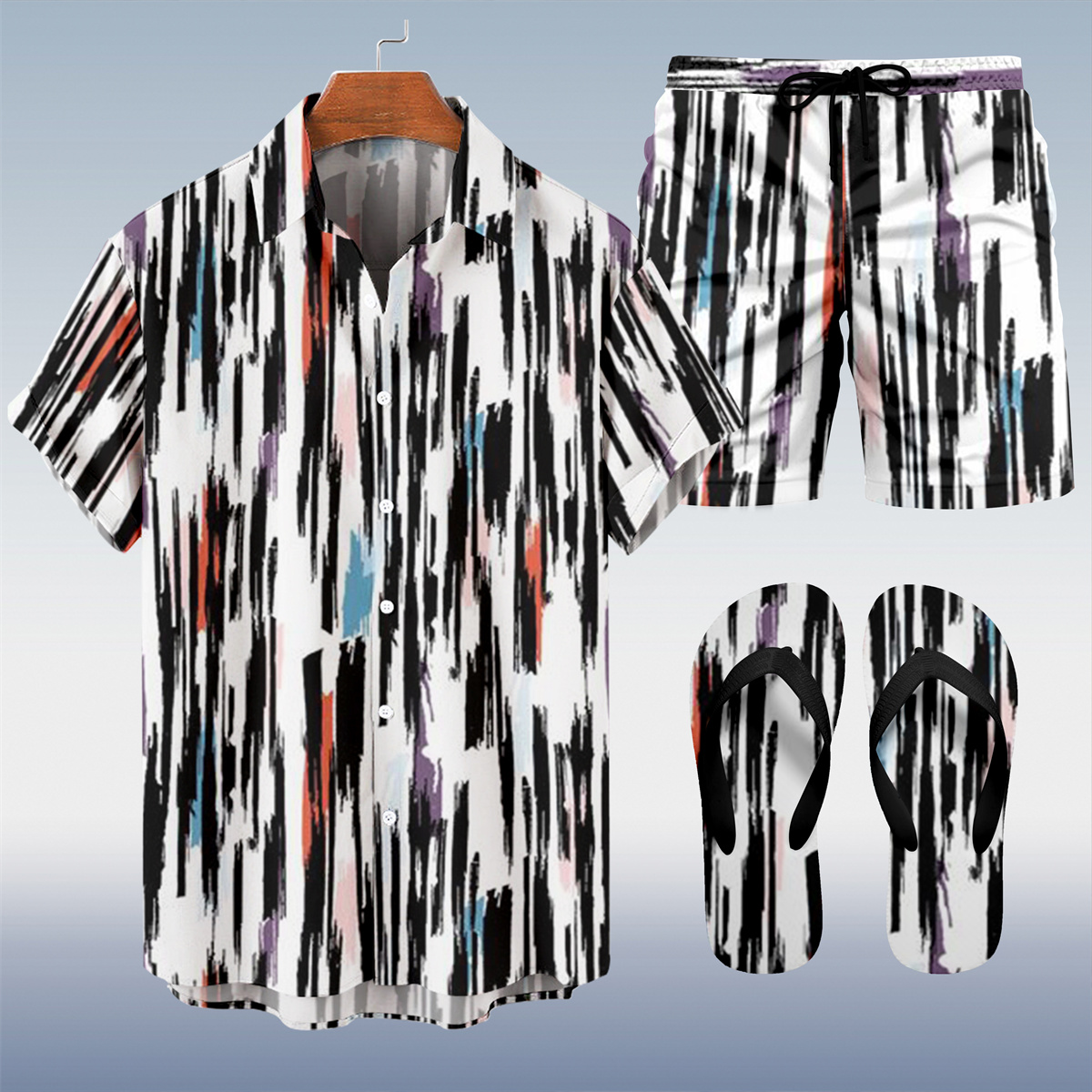 Suitmens Men's Tiki Party Hawaiian Vacation Print Three-Piece Set 015
