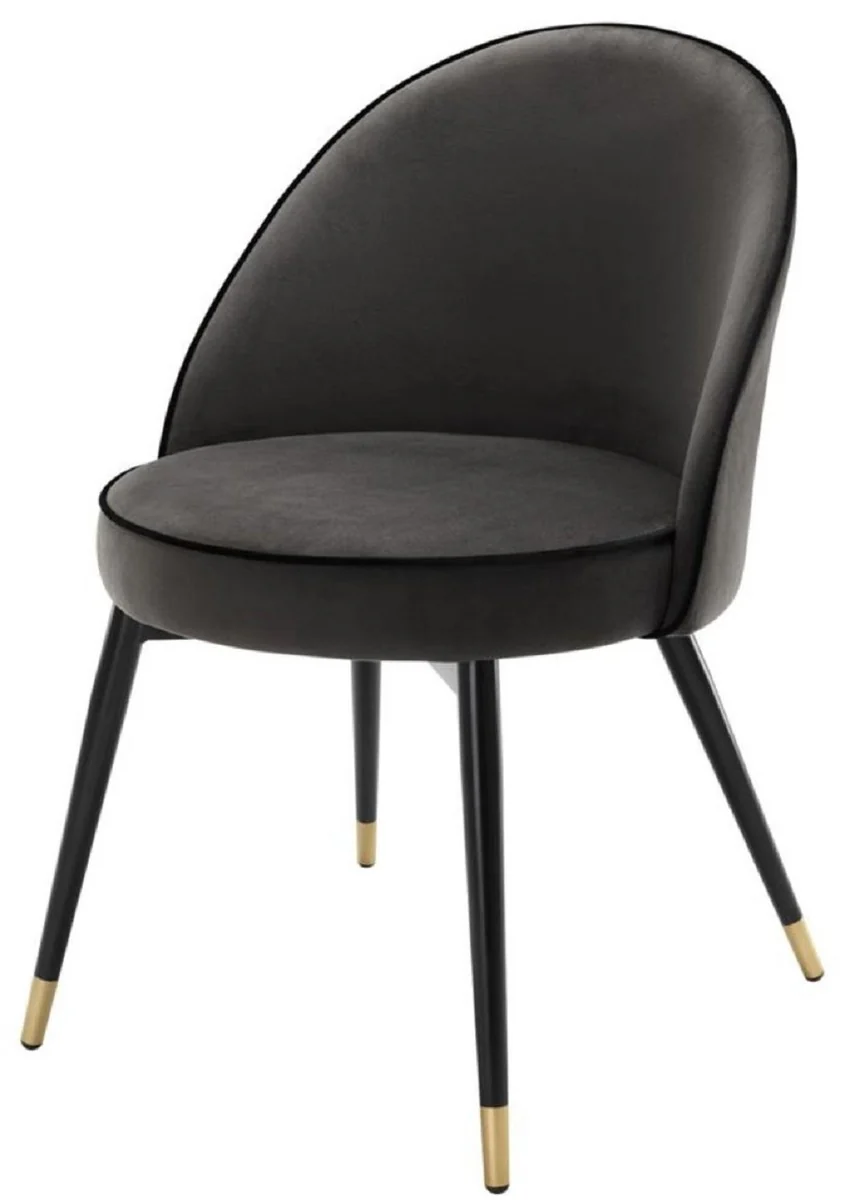 Luxury dining room chair set dark gray / black / brass 55 x 64 x H. 83 cm - Dining room furniture - Luxury collection