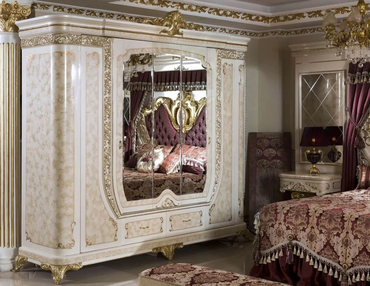 Luxury baroque bedroom wardrobe white / beige / gold - magnificent solid wood wardrobe in baroque style - baroque bedroom & hotel furniture - noble & magnificent