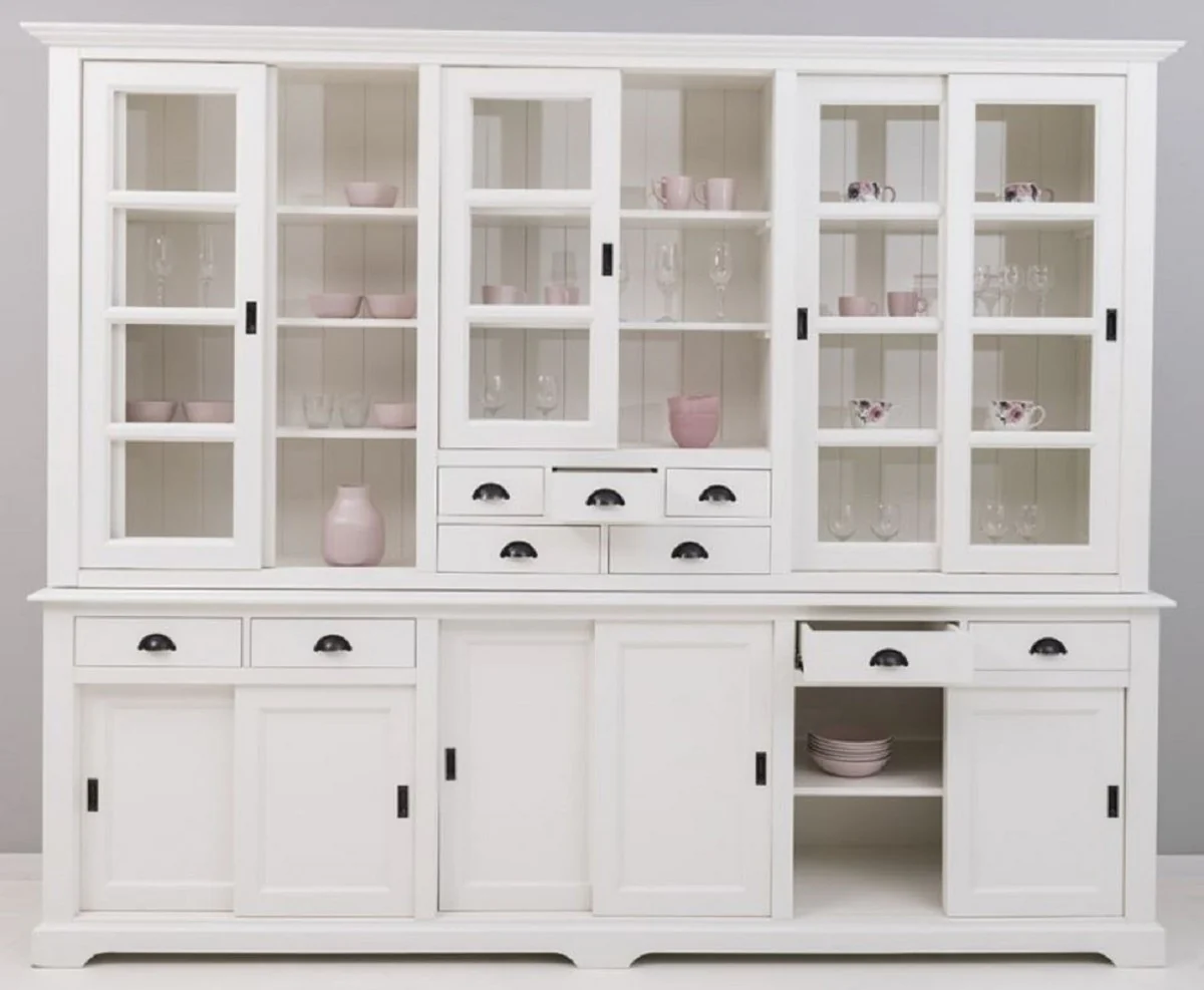 Country house style dining room cabinet white 280 x 55 x H. 225 cm - solid wood kitchen cabinet - dining room furniture in country house style - country house style dining room furnishings