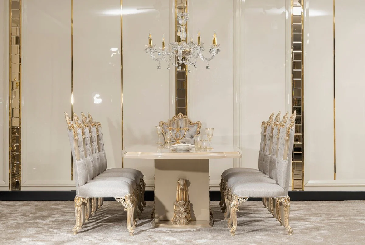 Luxury Baroque Dining Room Set Silver / Gray / Gold - 1 Baroque Dining Table & 8 Baroque Dining Chairs