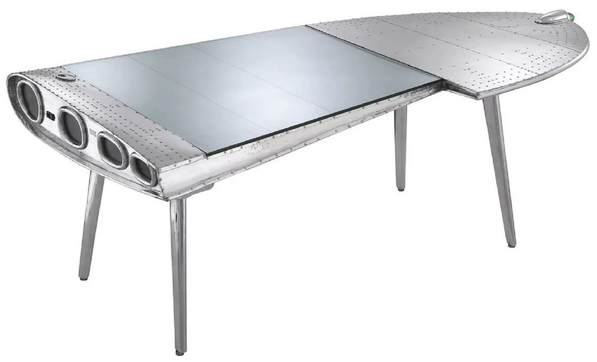 Luxury aluminum aviator desk right silver 214 x 110 x H. 80 cm - aircraft design office table - aluminum furniture - aircraft furniture - office furniture - luxury furniture - luxury furnishings