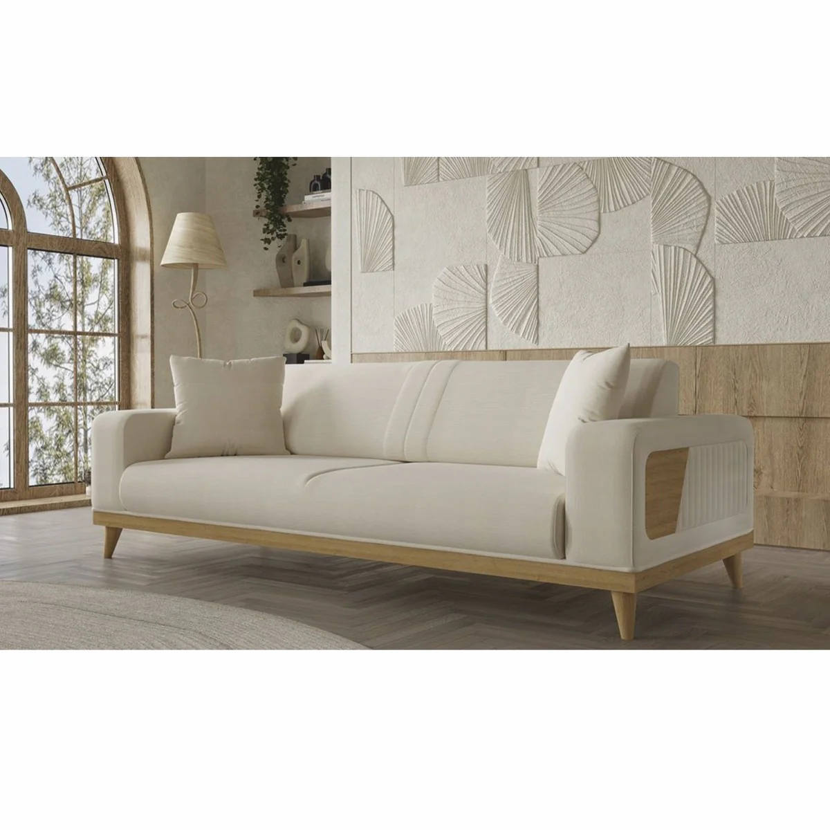Luxury 3 seater sofa with adjustable backrests cream / natural color 224 cm - Luxury Interior