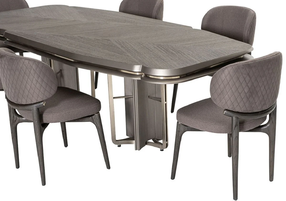 Luxury dining room set gray / silver - 1 luxury dining table & 6 luxury dining chairs - dining room furniture - luxury furniture - luxury furnishings