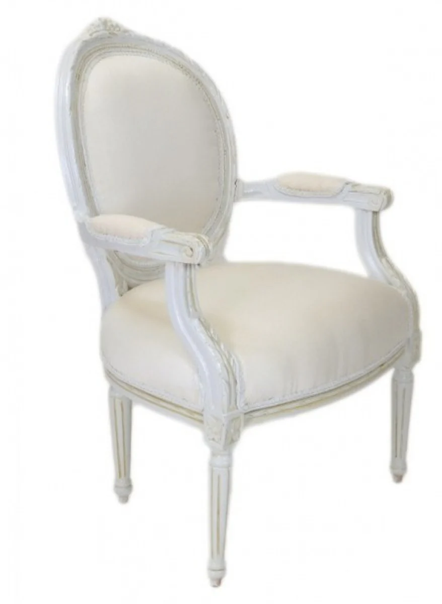 Luxury Baroque Medallion Salon Chair Antique White - Furniture Antique Style