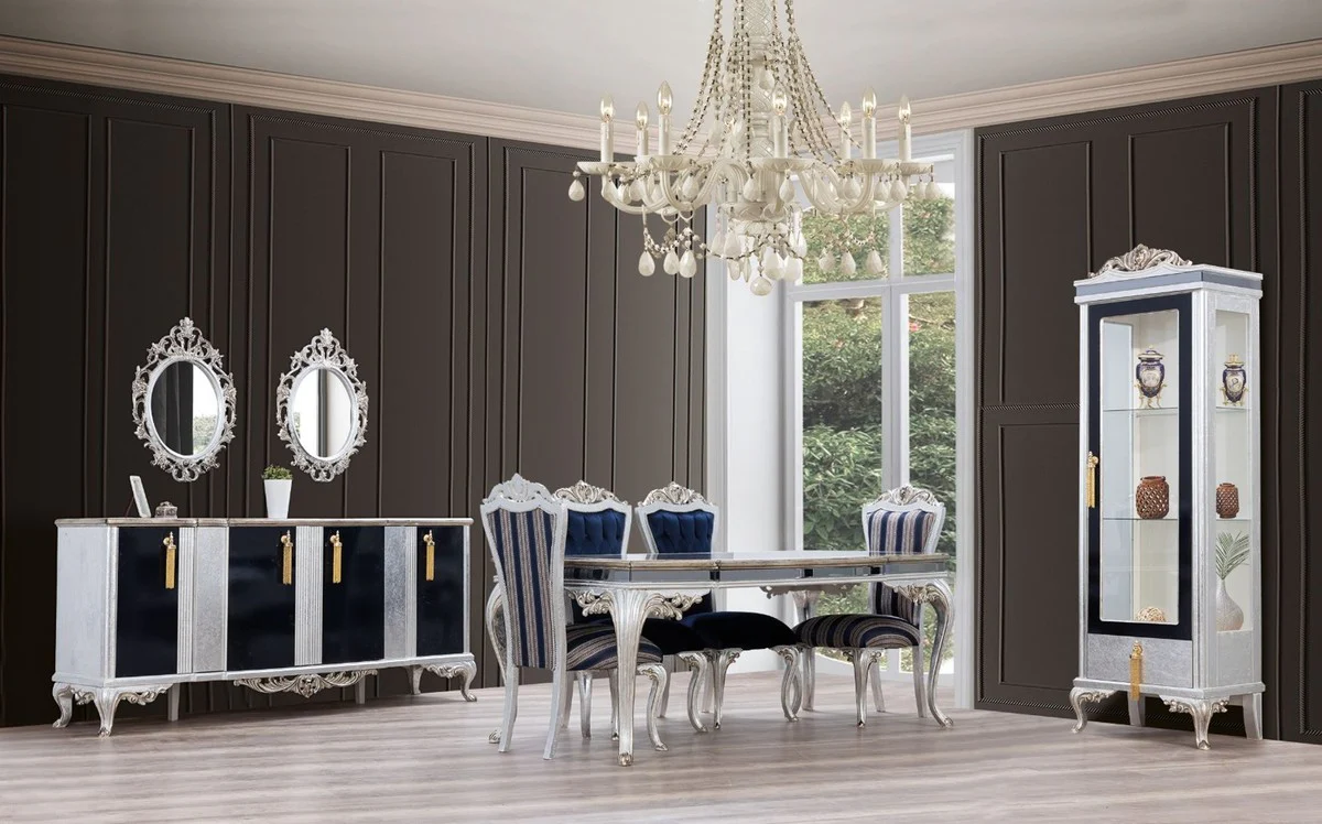 Luxury Baroque Display Cabinet Silver / Black / Gold - Handcrafted Solid Wood Display Cabinet - Baroque Living Room Furniture