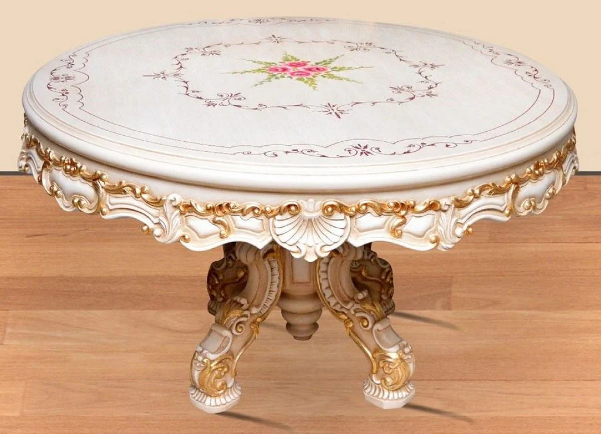 Baroque dining room set Bordeaux red / gray / white / gold - 1 round dining table & 4 dining chairs - Magnificent dining room furniture in the baroque style